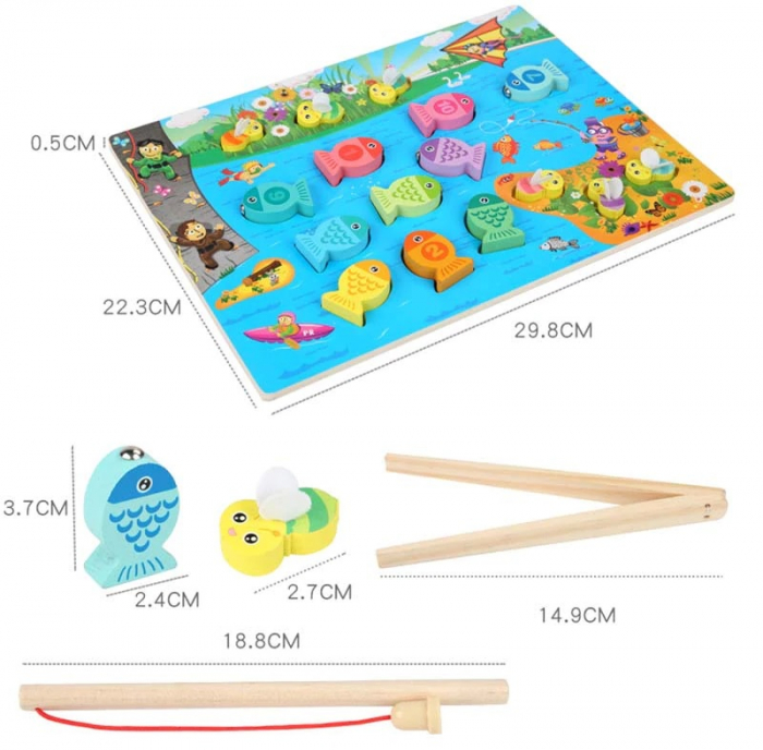 Plansa de pescuit cu magnet, jucarie montessori cu pesti si undita, Multicolor, +3 ani [3]