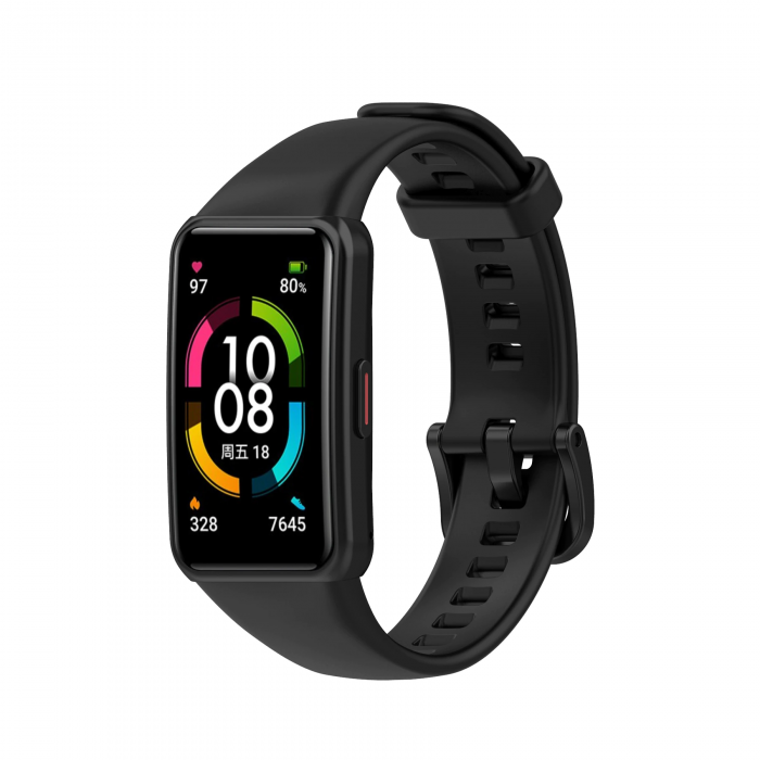 Curea silicon compatibila Huawei Band 6/ Honour Band 6 Smartwatch, Quick Release, Negru [3]