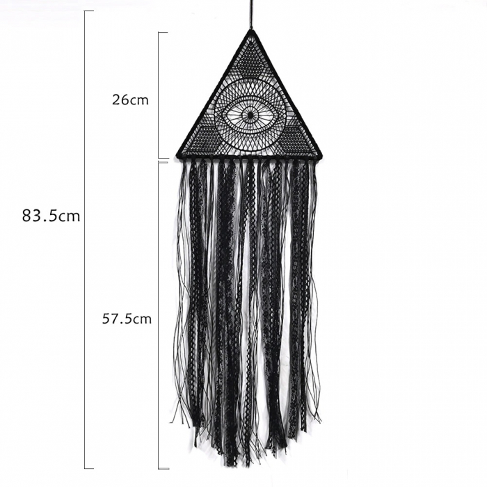 Set Dream Catcher Decoratiune macrame pentru perete realizata manual prin tehnica nodurilor,Forma rotund si dreptunghi,  86x26 cm , BOHO , Negru [3]