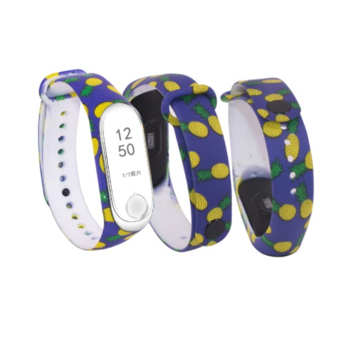 Bratara din silicon, pentru Xiaomi Mi Band 3 / 4,Mov cu Ananas [2]