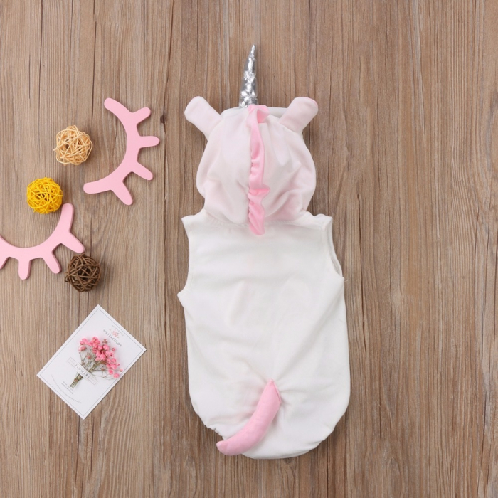 Body 12-18 luni - Unicorn pentru copii cu gluga si codita, alb cu roz [2]