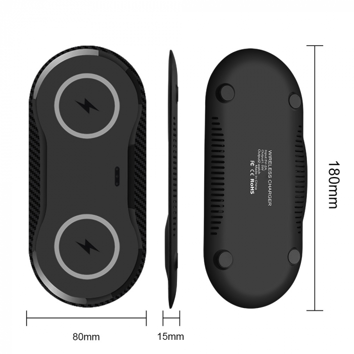 Incarcator wireless ultra slim Qi dublu 20W Quick charger 2 in 1 dual negru [2]