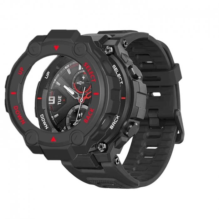 Carcasa de protectie din silicon rigid compatibila Amazfit T-REX , protectie smartwatch , Negru Rosu [2]