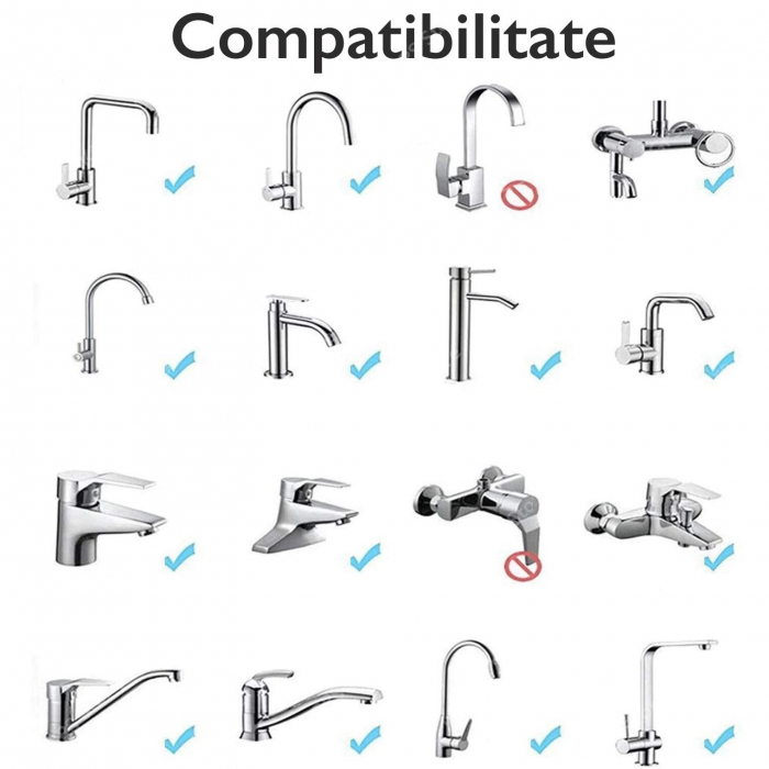 Adaptor universal atasabil la robinet pivotant cu cot rotire 720 , functie economizor filtrare antistropire , Dimensiune M22 mama cu adaptor M23 tata, Argintiu [4]