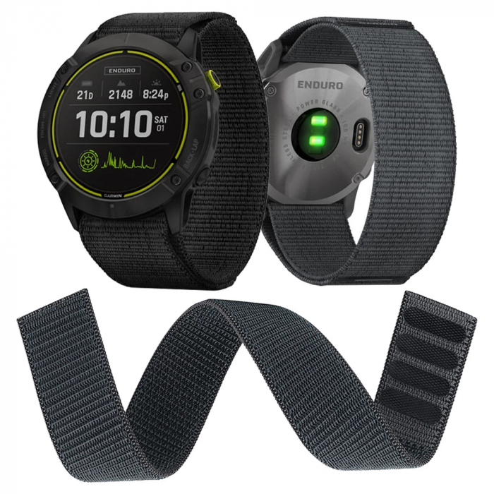 Bratara Quick Release 22mm din material textil cu arici pentru smartwatch Garmin Fenix 5, Fenix 6, Fenix 7, Fenix 6 Pro, Fenix 6 Pro Sapphire Edition, Forerunner 935, Forerunner 945, Negru [3]