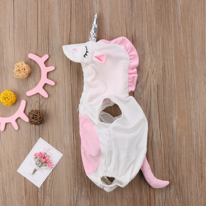 Body 12-18 luni - Unicorn pentru copii cu gluga si codita, alb cu roz [3]