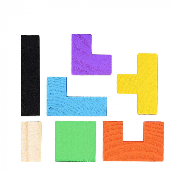 Joc Montessori Tetris din lemn , multicolor, puzzle cuburi de constructie [4]