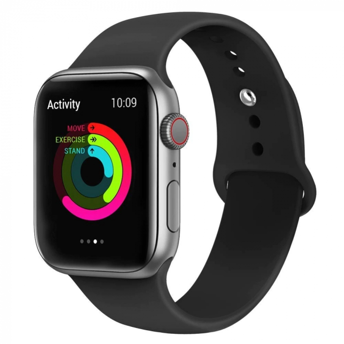 Curea compatibila cu Apple Watch 1 2 3 4 5 , Silicon, 42mm, Negru [4]