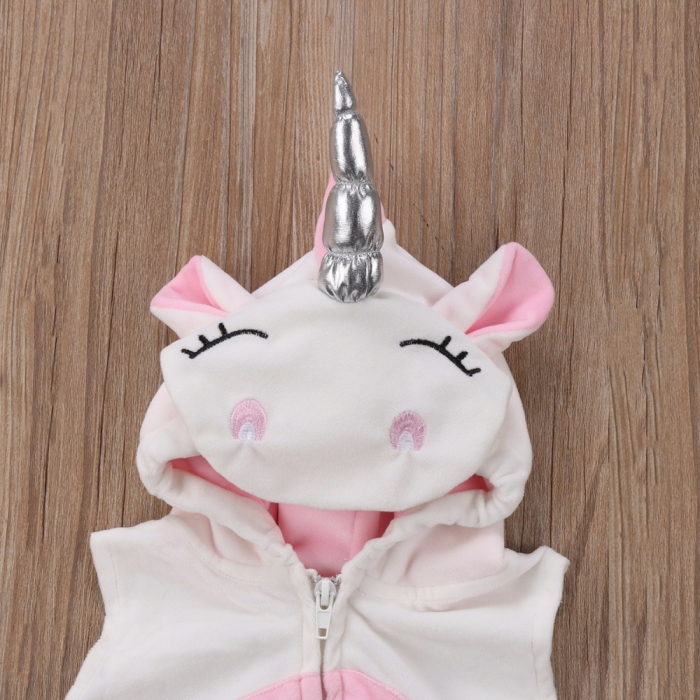 Body 12-18 luni - Unicorn pentru copii cu gluga si codita, alb cu roz [4]