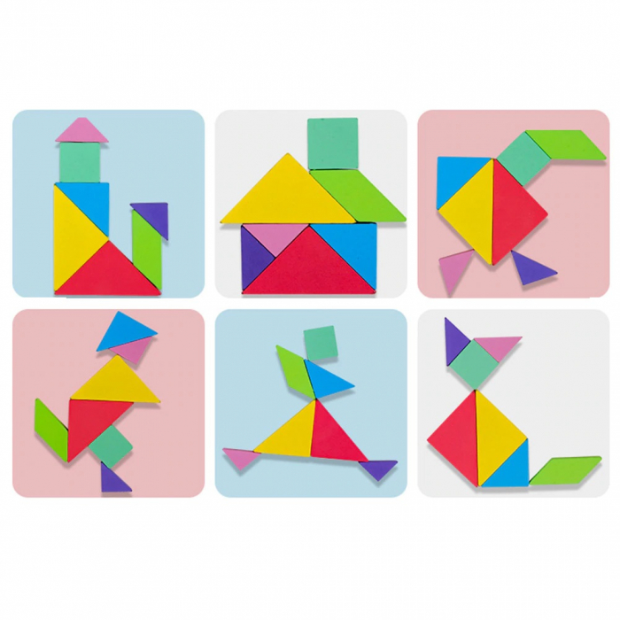 Joc educativ Tangram puzzle din lemn cu plansa magnetica, Montessori, +3 ani, multicolor [5]