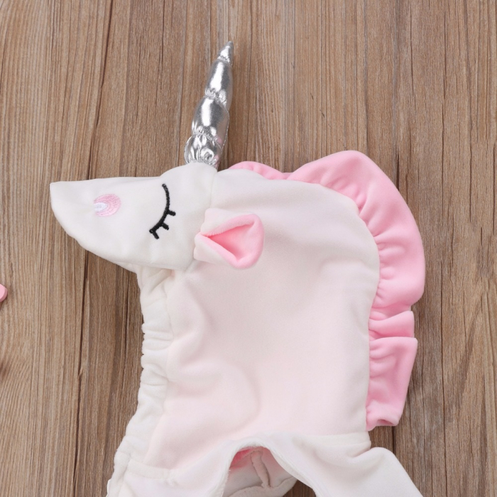 Body 12-18 luni - Unicorn pentru copii cu gluga si codita, alb cu roz [5]