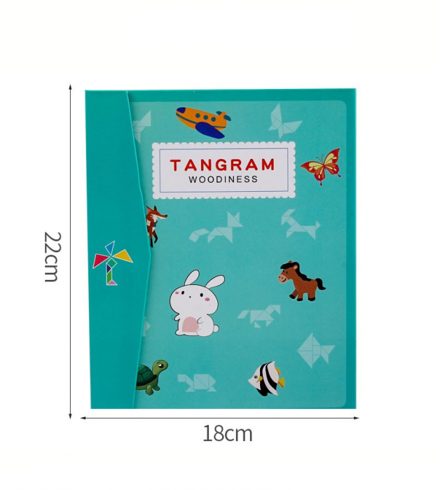 Joc educativ Tangram puzzle din lemn cu plansa magnetica, Montessori, +3 ani, multicolor [6]