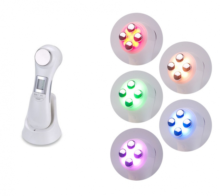 Aparat Cosmetic Terapie Fotonica Faciala 6 in 1 LED RF, Lifting, Reintinerire, vibratii EMS, Microcurent, Mezoterapie, Alb [6]