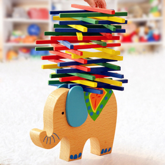 Joc Montessori elefant din lemn - blocuri de lemn de echilibrare jucarii lemn fag [4]