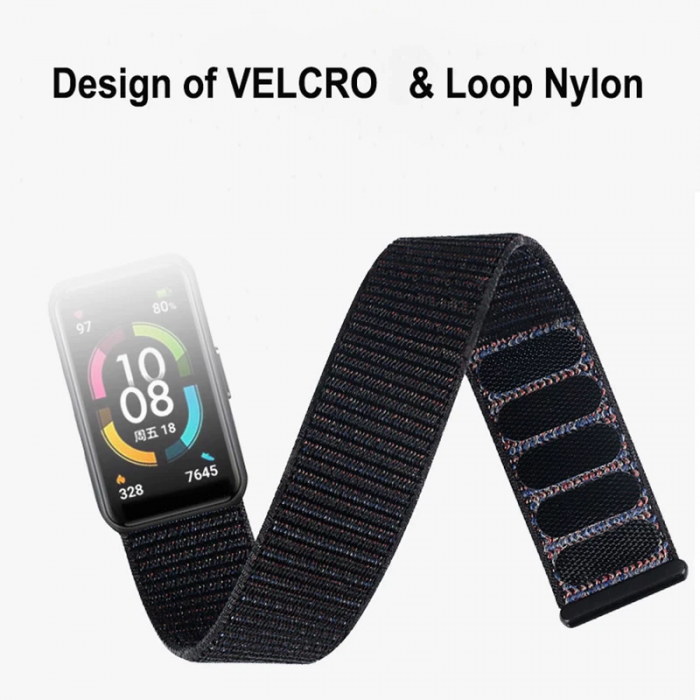 Curea din material textil cu arici compatibila Huawei Band 6/ Honour Band 6 Smartwatch, Quick Release, Negru [3]