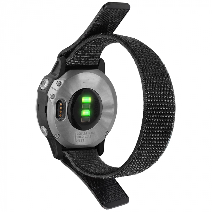 Bratara Quick Release 22mm din material textil cu arici pentru smartwatch Garmin Fenix 5, Fenix 6, Fenix 7, Fenix 6 Pro, Fenix 6 Pro Sapphire Edition, Forerunner 935, Forerunner 945, Negru [2]
