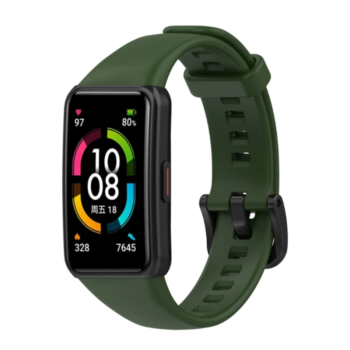 Curea silicon compatibila Huawei Band 6/ Honour Band 6 Smartwatch, Quick Release, Verde Army [2]