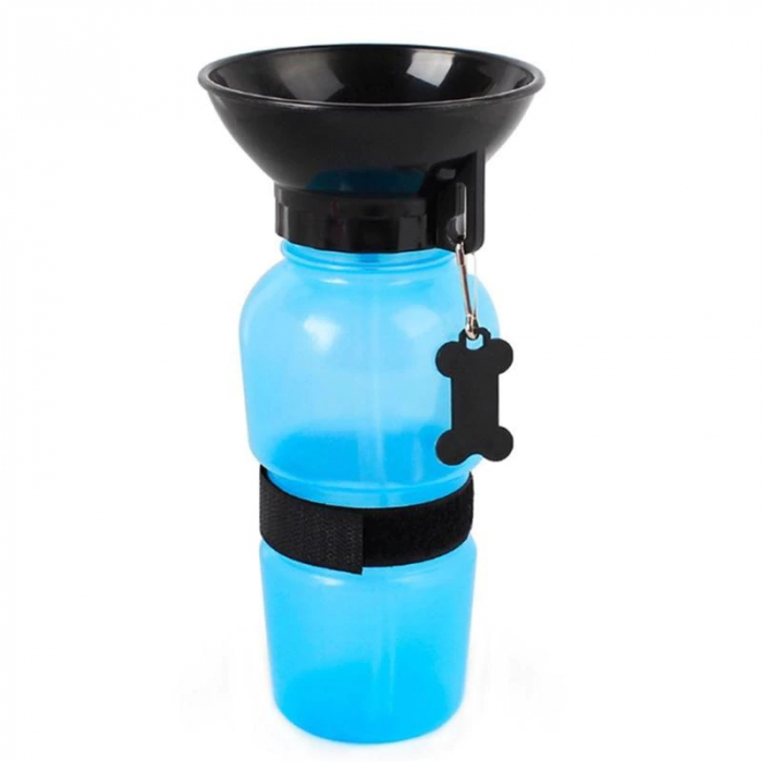 Sticla cu Castron de apa portabil pentru caini pisici, animale de companie, Albastru, 500 ml [1]
