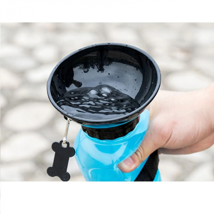 Sticla cu Castron de apa portabil pentru caini pisici, animale de companie, Albastru, 500 ml [2]