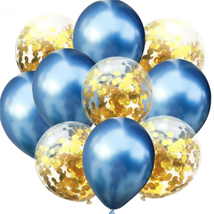 Suport de 7 baloane, Ornament masa de botez, 70cm, Baloane Confeti,  Albastru Metalizat [3]