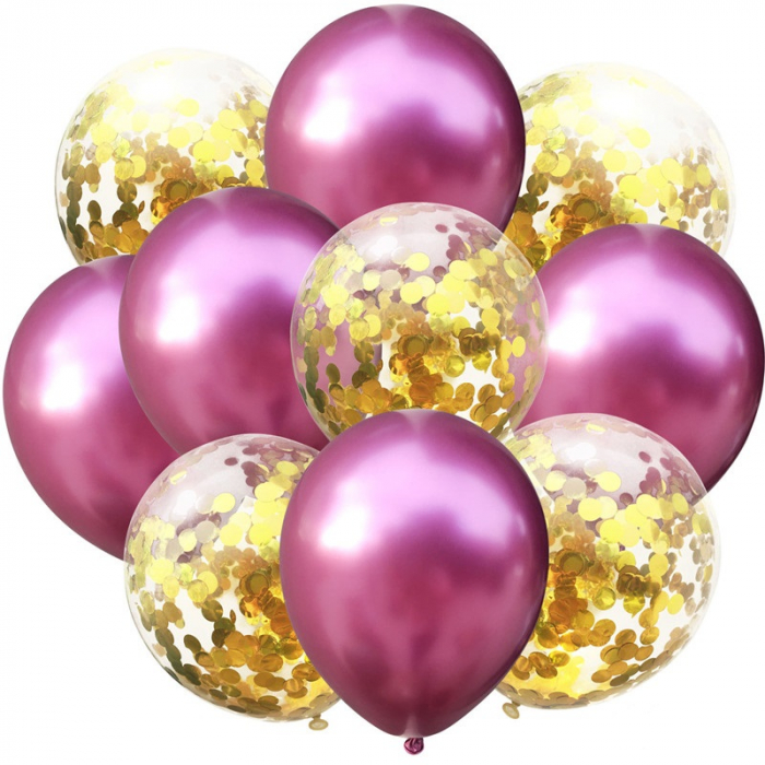 Suport de 7 baloane, Ornament masa de botez, 70cm, Baloane Confeti,  Roz Metalizat [3]