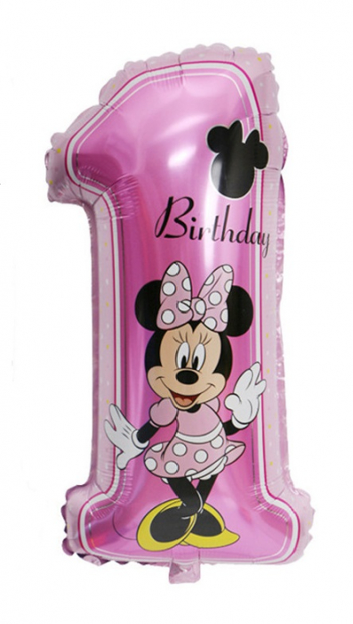 Balon Cifra 1 Minnie Mouse, 81 cm, Aniversare, Folie Figurina Roz, 81x48 cm [1]
