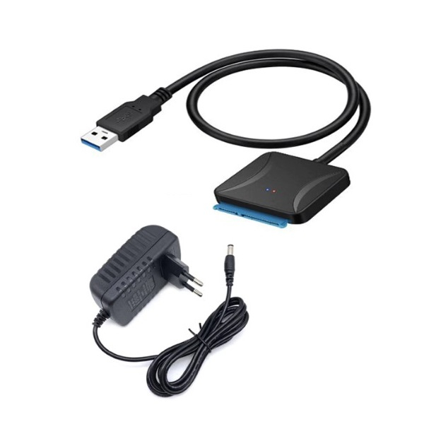 Adaptor USB 3.0 la SATA pentru HDD/SSD extern de 2,5/3.5 inch cu incarcator de de 12V 2A, cablu SATA la USB 3.0, 40cm, Plug and play, Negru [1]