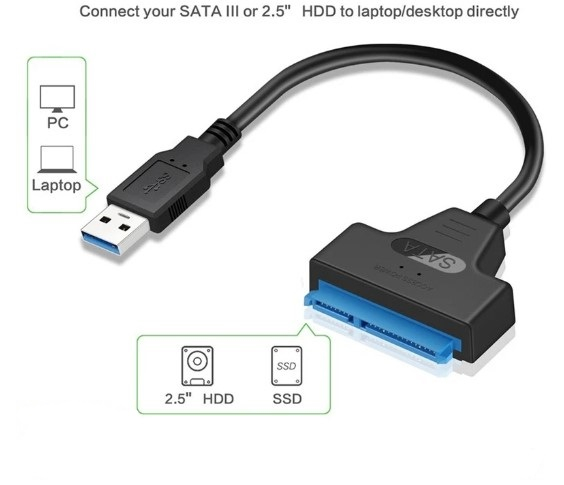 Adaptor USB 3.0 la SATA pentru HDD/SSD extern de 2,5 inch, adaptor cu 22 de pini, cablu SATA la USB 3.0, 20cm, Plug and play, Negru [3]