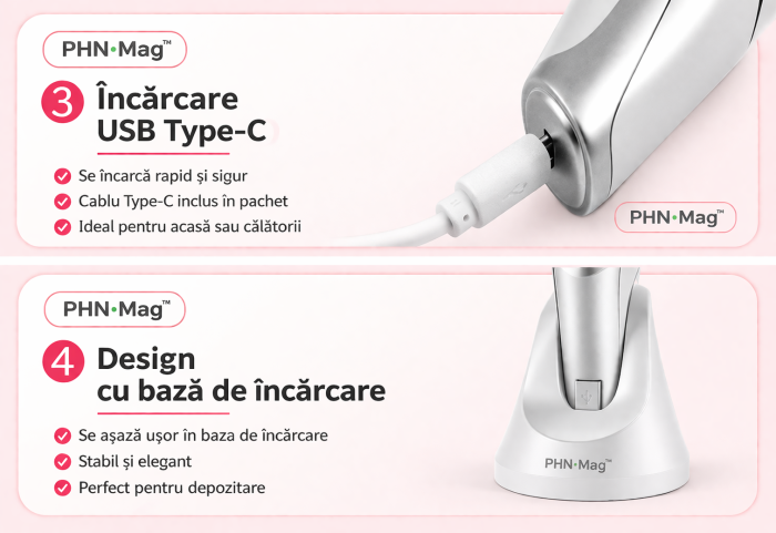 Aparat Facial 5 în 1 PHN Mag™ Profesional – Lifting, Anti-Rid, EMS, Mezoterapie, LED Roșu & Albastru, Masaj Facial, Curățare Pori, USB - Alb [4]