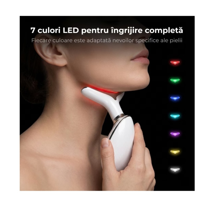 Aparat Lifting Facial și Gât PHN Mag™, EMS + LED 7 Culori, Masaj Anti-Rid, Încălzire 45°C, Reducere Riduri, Îmbunătățire Elasticitate Piele, Alb [11]