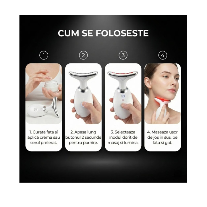 Aparat Lifting Facial și Gât PHN Mag™, EMS + LED 7 Culori, Masaj Anti-Rid, Încălzire 45°C, Reducere Riduri, Îmbunătățire Elasticitate Piele, Alb [12]
