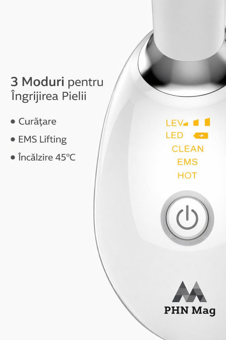 Aparat Lifting Facial și Gât PHN Mag™, EMS + LED 7 Culori, Masaj Anti-Rid, Încălzire 45°C, Reducere Riduri, Îmbunătățire Elasticitate Piele, Alb [4]