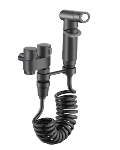 Set baterie bideu igienic cu duș manual, furtun spiral flexibil și valvă control apă, montaj perete, finisaj negru mat – PHN Mag [1]