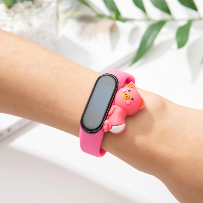 Bratara de schimb din silicon, pentru Xiaomi Mi Band 3 / 4, Porc Roz [3]