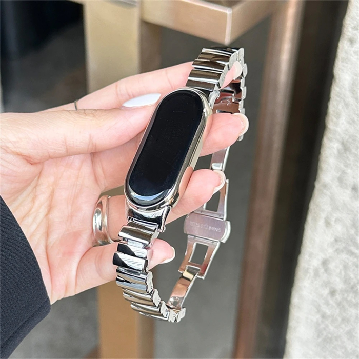 Bratara din metal cu catarama de ceas, compatibil Xiaomi Mi Band 8 / Mi Band 9 / Mi Band 10, PHN Mag, Argintiu [4]