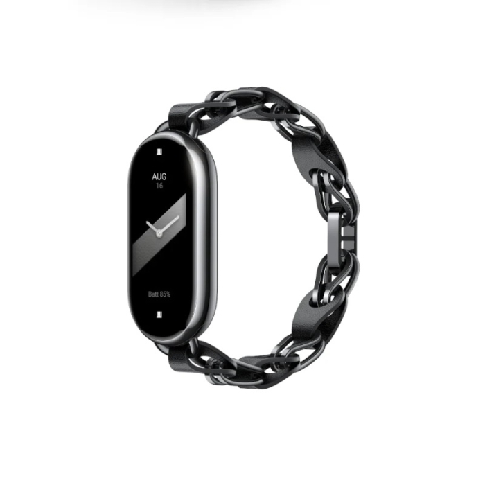 Bratara din metal cu piele, compatibil Xiaomi Mi Band 8 / Mi Band 9 / Mi Band 10, Negru [5]