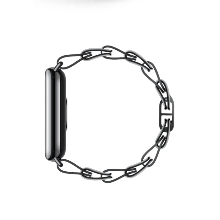 Bratara din metal cu piele, compatibil Xiaomi Mi Band 8 / Mi Band 9 / Mi Band 10, Negru [2]