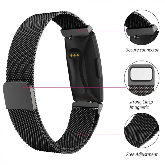 Bratara din otel inoxidabil compatibil Fitbit Inspire / HR - Negru, Inchidere magnetica [3]