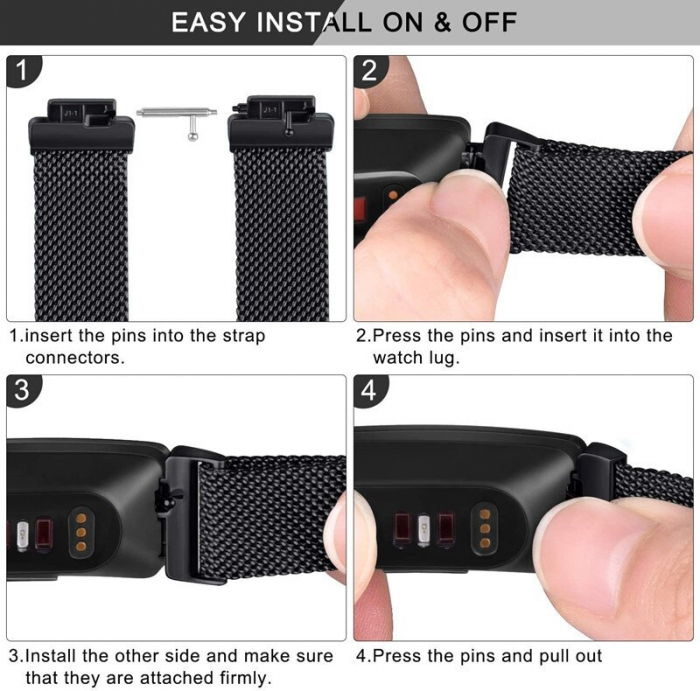 Bratara din otel inoxidabil compatibil Fitbit Inspire / HR - Negru, Inchidere magnetica [2]