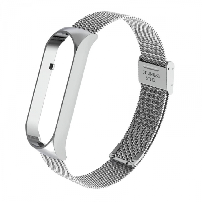 Bratara din otel inoxidabil, compatibil Xiaomi Mi Band 5 / Mi Band 6, Inchidere de ceas, Argintiu [1]