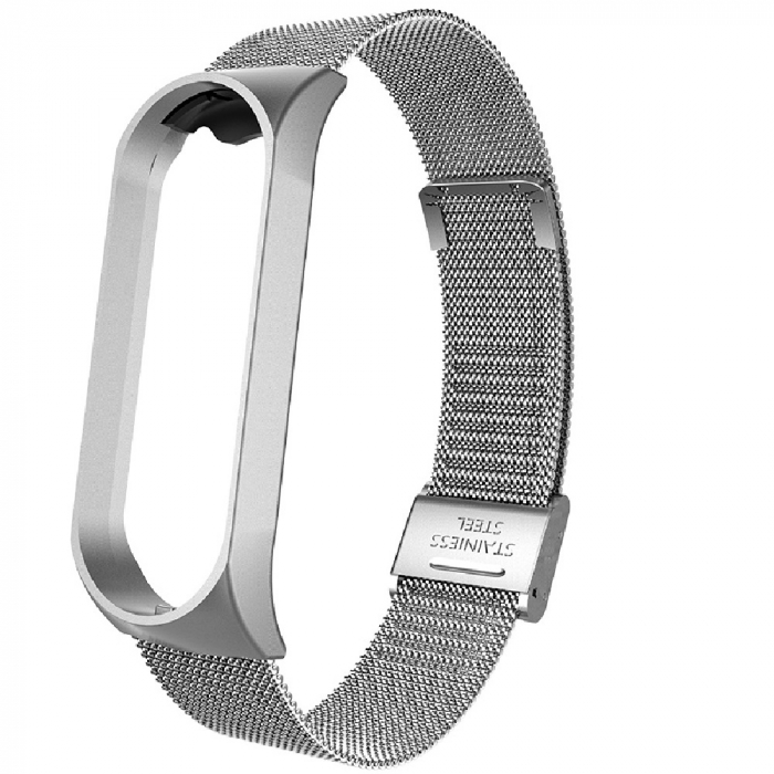 Bratara din otel inoxidabil, compatibil Xiaomi Mi Band 5 / Mi Band 6, Inchidere de ceas, Argintiu [4]