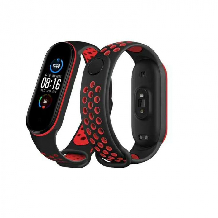 Bratara din silicon, compatibil Xiaomi Mi Band 5 / Mi Band 6, Negru Rosu [3]