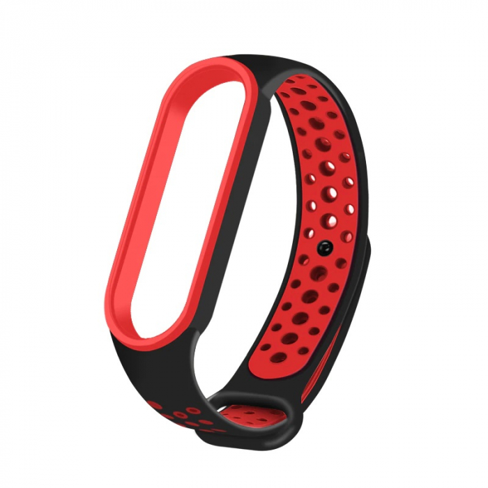 Bratara din silicon, compatibil Xiaomi Mi Band 5 / Mi Band 6, Negru Rosu [1]