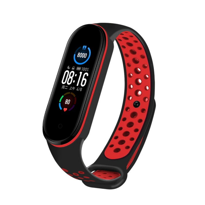 Bratara din silicon, compatibil Xiaomi Mi Band 5 / Mi Band 6, Negru Rosu [2]