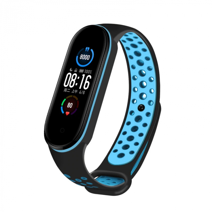 Bratara din silicon, compatibil Xiaomi Mi Band 5 / Mi Band 6, Negru Albastru [2]
