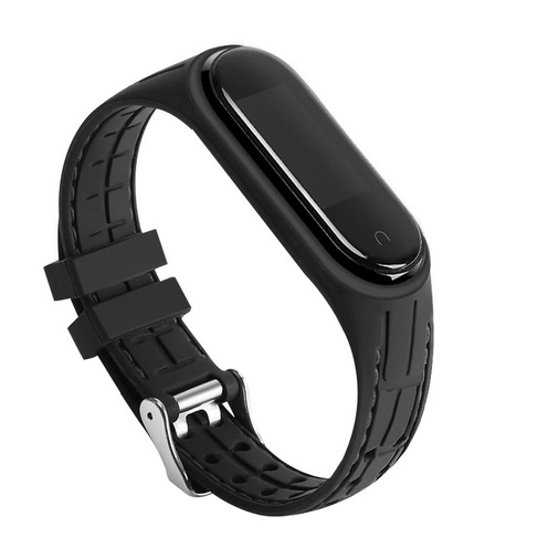 Bratara din silicon, compatibil Xiaomi Mi Band 5 / Mi Band 6, Negru cu catarama [1]