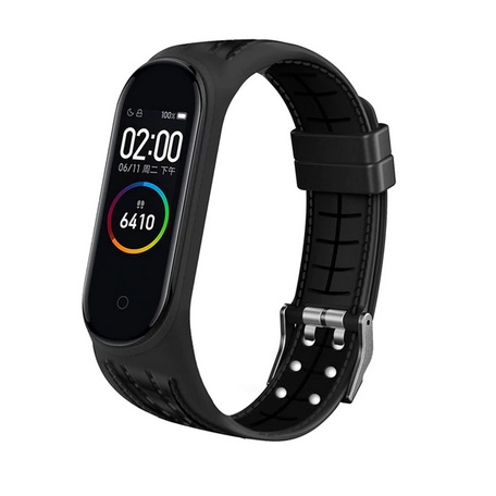 Bratara din silicon, compatibil Xiaomi Mi Band 5 / Mi Band 6, Negru cu catarama [2]