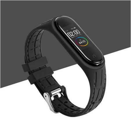 Bratara din silicon, compatibil Xiaomi Mi Band 5 / Mi Band 6, Negru cu catarama [3]