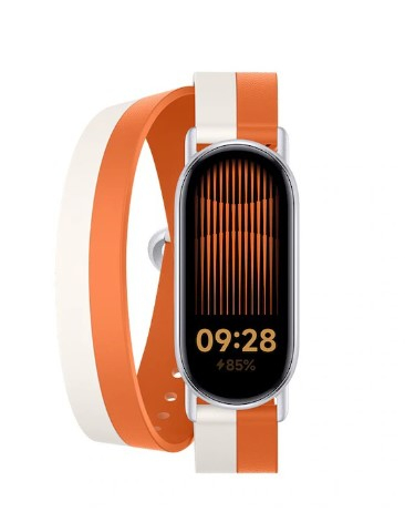 Bratara dubla din piele, compatibil Xiaomi Mi Band 8 / Mi Band 9 / Mi Band 10, PHN Mag, Alb si Portocaliu [3]