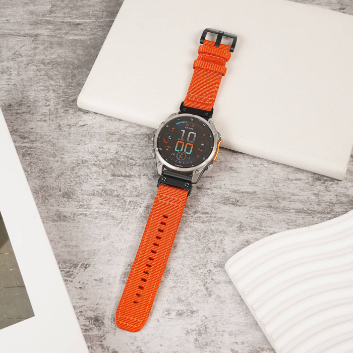 Bratara Quick Release 22mm din material textil pentru smartwatch Garmin Fenix 5, Fenix 6, Fenix 7, Tactix 7, Fenix 6 Pro, Fenix 6 Pro Sapphire Edition, Forerunner 935, Forerunner 945,PHN Mag Portocali [2]